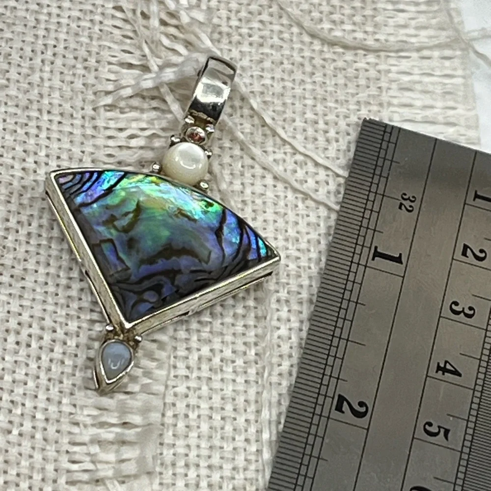✨ Abalone Shell & Gemstone Pendant – Sterling Silver Vintage Design - Picture 16 of 17